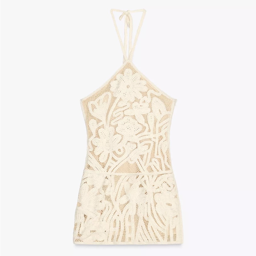 ZARA Embroidered Halter Dress